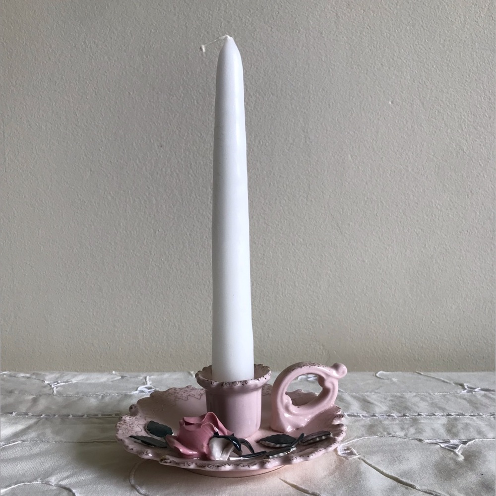 Vintage Dusty Pink Chamber Candle Holder with Handle